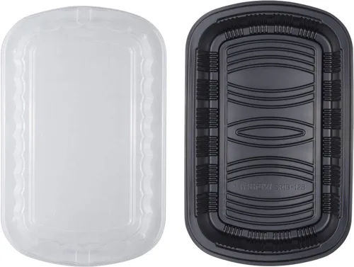 Vista 4 de Karat Envase de costilla de plástico PP negro con tapa transparente OPS - 100