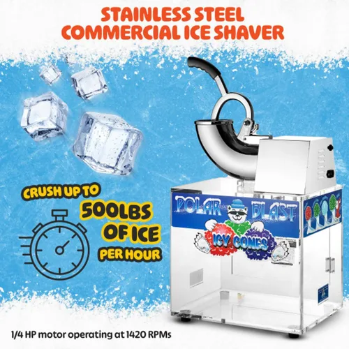 Vista 3 de Máquina de conos de nieve Polar Blast - Fabricante de hielo triturado acrílico, tritura hasta 500 libras de hielo por hora para fiestas, eventos