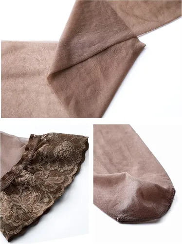 Vista 6 de Boao 3 pares de medias altas hasta el muslo para mujer, antideslizantes, de silicona, con encaje, medias de seda para mujeres y niñas, suministros