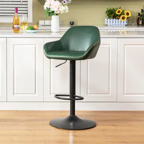 Vista 25 de Glitzhome Taburete de bar giratorio, taburetes de bar ajustables con soporte trasero y reposapiés, silla de bar tapizada de piel sintética