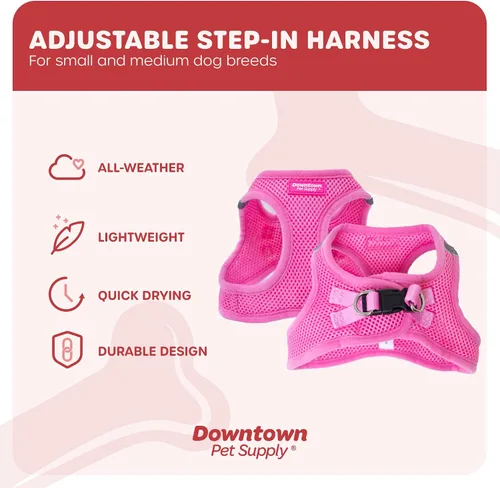 Vista 73 de Downtown Pet Supply Arnés para perro Step-in – Sin tirones, malla acolchada ajustable con ribete reflectante, correa de hebilla segura – Arnés