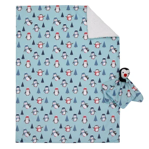 Vista 6 de NoJo Penguin and Pinetree's Aqua, Teal, Black and Red - Juego de manta de bebé y manta de seguridad súper suave de Navidad