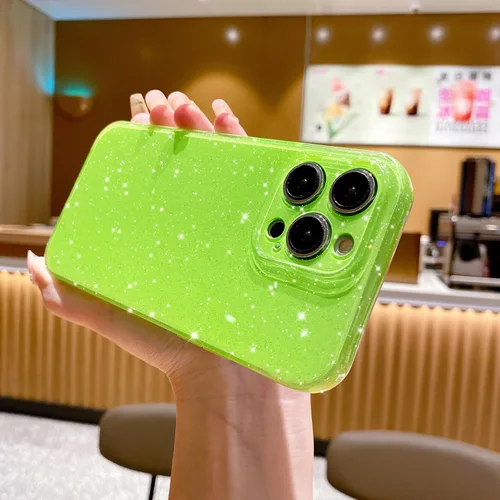 Vista 5 de OWLSTAR Bonita funda con purpurina para iPhone 12 Pro de 6.1 pulgadas, funda protectora delgada y brillante para mujeres y niñas (verde brillante)