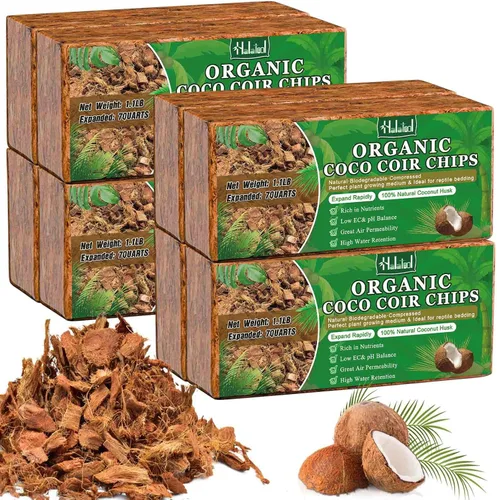Vista 11 de Halatool 2 chips de cáscara de coco para plantas, 2.2 libras, 100% chips de coco orgánico con baja EC y pH equilibrado, sustrato de coco comprimido