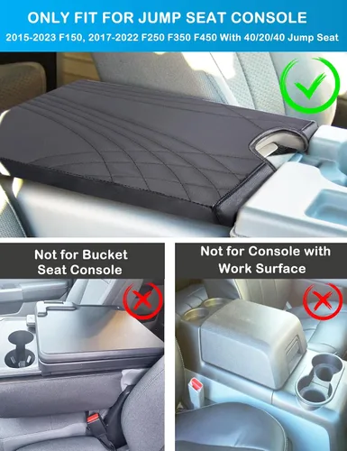 Vista 2 de Funda de consola central para Ford F150 2015-2024, F250 F350 F450 2017-2024 con asiento de salto 40/20/40, funda de consola, funda de asiento