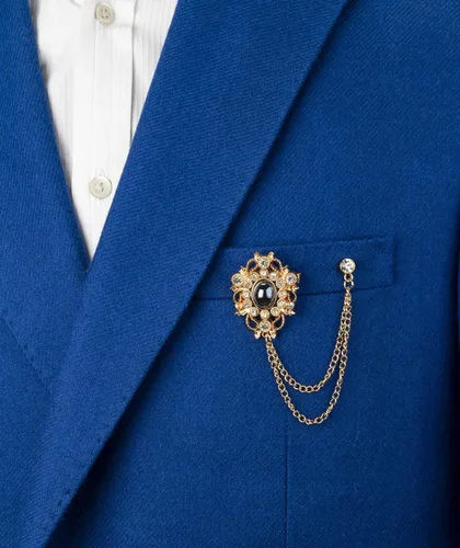 Vista 3 de Knighthood Patrón de oro y pin formal de solapa de Swarovski con broche de detalle de cadena, Metal