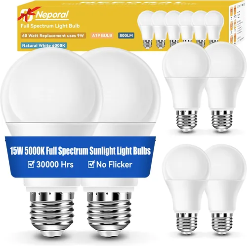 Vista 11 de Neporal - Foco de luz de espectro completo de 15 W, focos de luz solar natural sin UV de 2700 K, foco LED de 15 W equivalente a 100 W, CRI 90+, sin
