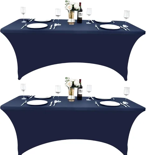 Vista 30 de Paquete de 2 Cubiertas de Mesa de Spandex de 4 pies para Mesas Plegables Rectangulares - Manteles Elásticos Ajustados Resistentes a las Arrugas