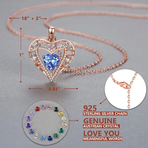 Vista 51 de Collar de cristal de 5 corazones, chapado en oro rosa de 18 quilates, colgante con cadena de plata de ley 925 de 18 + 2 pulgadas, joyería de piedra