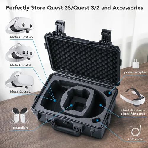 Vista 2 de Lykus Titan OQ200 - Funda rígida impermeable, funciona con Quest 3S/Quest 3/Quest 2, compatible con correa oficial Elite, mejor protección