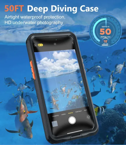 Vista 3 de Funda submarina para esnórquel, [IP68 resistente al agua] [pantalla táctil inflada sensible] [botones precisos], solo para iPhone 16, 15/15 Pro