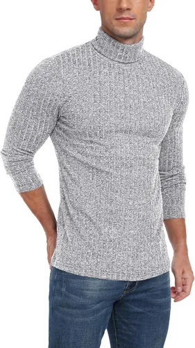 Vista 4 de HiMONE Camisas de cuello alto para hombre, ligeras, de manga larga, cuello de tortuga, acanaladas, térmicas, tallas S-XXL