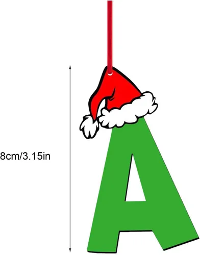 Vista 4 de Decoraciones de Navidad - Letras de adorno de la A a la Z para el árbol, adornos colgantes del alfabeto de Navidad de bricolaje (A)