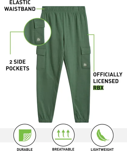 Vista 2 de RBX Pantalones deportivos para niños Paquete de 4 pantalones deportivos básicos de forro polar para niños, pantalones deportivos con cintura