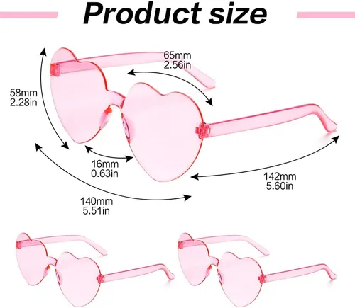 Vista 72 de Lentes de sol con forma de corazón, 2 pares de lentes de sol en forma de corazón, gafas de sol rave para mujeres, regalos de fiesta