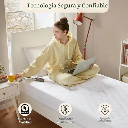 Vista 5 de Beautyrest - Cubrecolchón de algodón con calefacción - Calentador de cama con controlador de 20 ajustes de calor, temporizador de apagado
