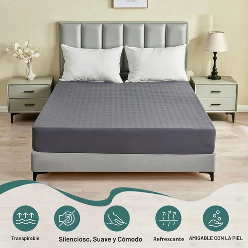 Vista 5 de Protector de colchón impermeable tamaño Queen, funda de cama transpirable con bolsillo de 6 a 18 pulgadas de profundidad, sábana bajera silenciosa