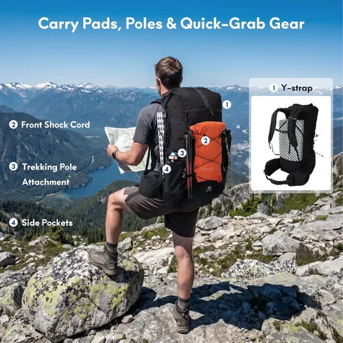 Vista 6 de Haimont Paquete de mochilero enrollable de 40L+15L con cubierta para lluvia, negro