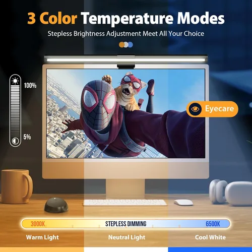 Vista 2 de Luz para Monitor de Computadora, Barra de Luz para Monitor de Pantalla con Retroiluminación para Cuidado de los Ojos, Lámpara LED de Tareas