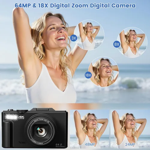 Vista 3 de Cámara digital 4K para fotografía, cámara de vlogging de 64MP para YouTube Negro