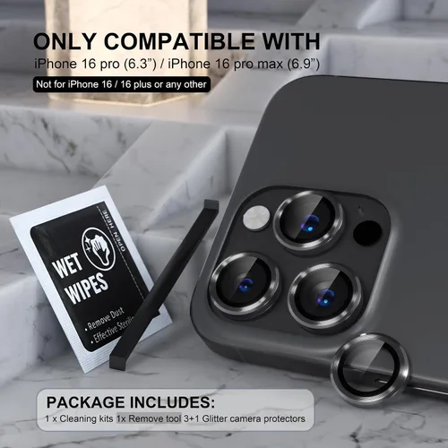 Vista 2 de Choiche Compatible para iPhone 16 Pro/iPhone 16 Pro Max Protector de Lente de Cámara, Vidrio Templado 9H Protector de Pantalla de Cubierta de Cámara