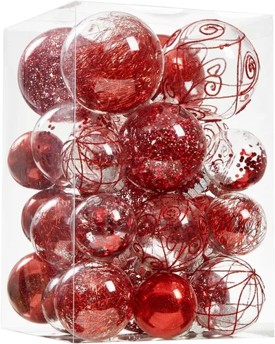 Vista 17 de Wironlst Adornos de bola de Navidad inastillables de plástico transparente grande, juego de bolas decorativas con relleno delicado
