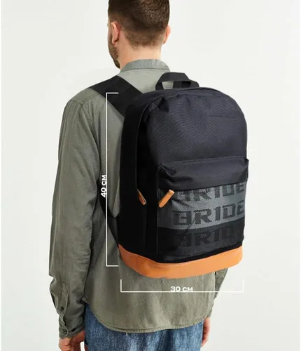 Vista 5 de W-POWER JDM Bride Racing Mochila de viaje para laptop con parte inferior marrón con correas de arnés ajustables (ASIMO-BK)