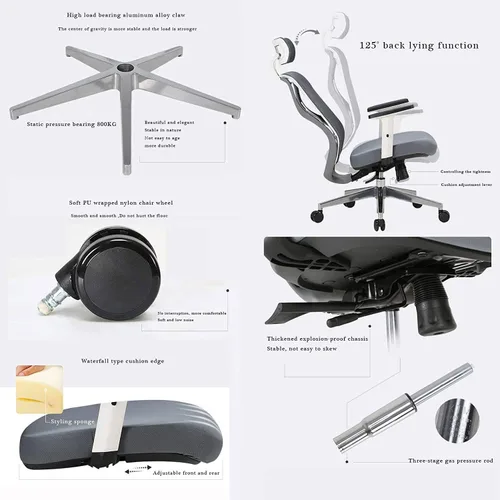 Vista 4 de Silla de oficina de malla transpirable para computadora con soporte lumbar ergonómico ajustable, silla de escritorio giratoria con reposabrazos