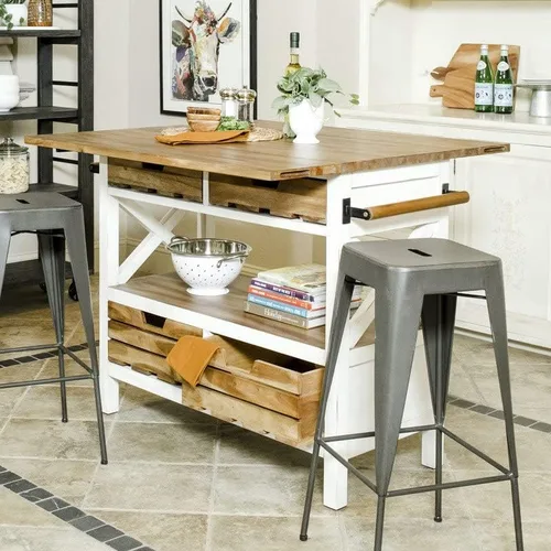 Vista 2 de Yosemite Home Decor Cassidy Farmhouse - Isla de cocina de madera en color blanco
