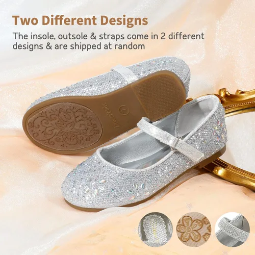 Vista 5 de DREAM PAIRS Zapatos de vestir tipo bailarina Mary Jane con estrás para niña para fiesta, cumpleaños, actuación, boda