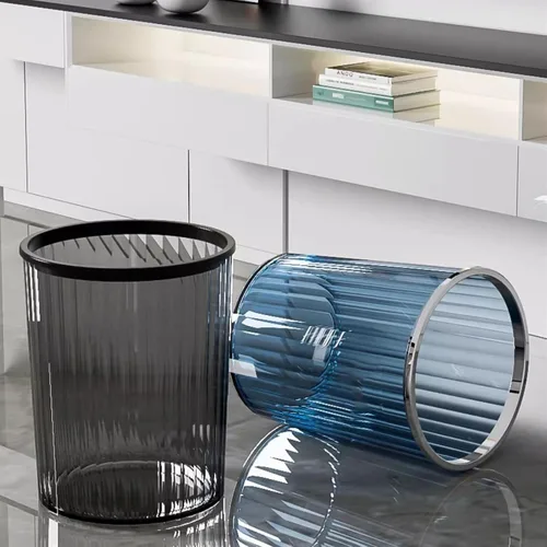 Vista 6 de Transparent Large Capacity Garbage Can for Home, Office, Dormitory - Ideal for Kitchen, Bathroom, Living Room - Stylish Gris Design for Modern Spaces