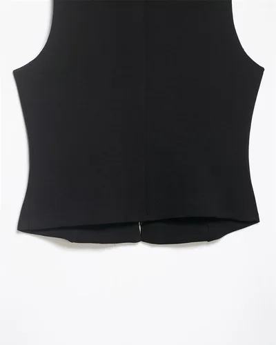 Vista 7 de CORIRESHA Sleeveless Vest Double Breasted Metal Button Slim Waistcoat Black