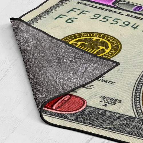 Vista 7 de GUBIYU Juego de 2 alfombras y tapetes de cocina color beige y dorado para billetes de 100 dólares, alfombra divertida y fresca para baño