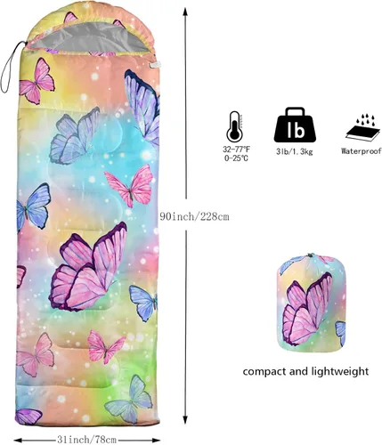 Vista 3 de Saco de dormir para niños y niñas, estampado de luna de cohete, ligero, cálido, portátil, para exteriores, interior, impermeable, resistente al