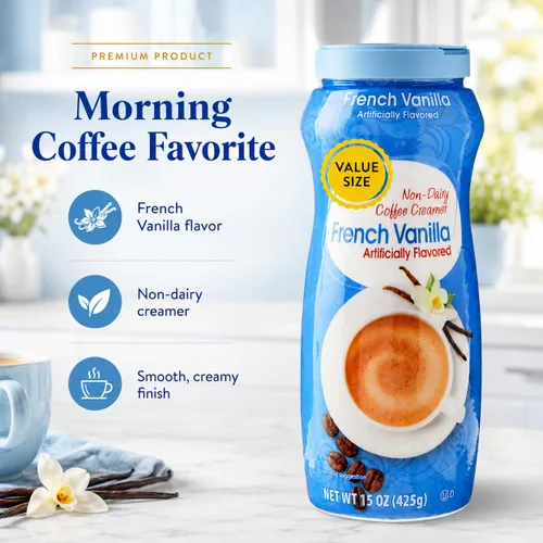 Vista 3 de Dumbass Coffee Value Great - Crema de café sin lácteos de vainilla francesa, 15 onzas con cuchara de gemas (vainilla francesa)