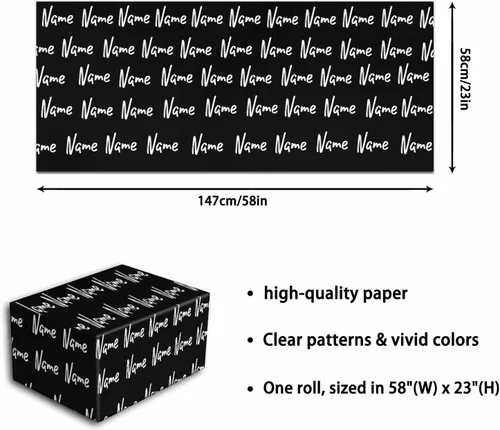 Vista 4 de Nombre personalizado en papel de regalo, rollo de papel de regalo personalizado con texto, regalo personalizado, unisex, adultos, hombres, mujeres