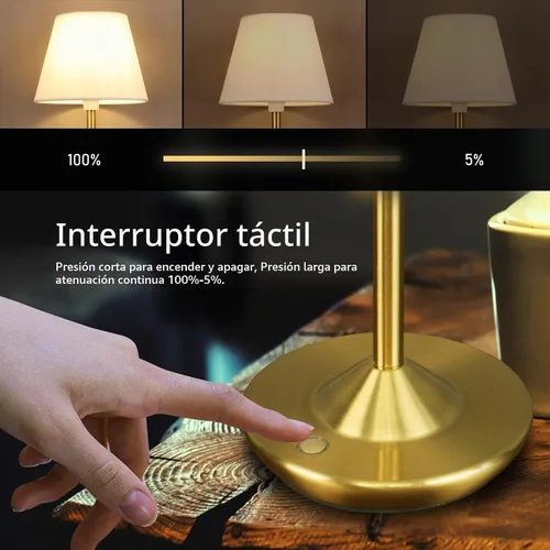 Vista 4 de Cordless Table Lamp Portable Small LED Touch Lamp with Dimmer, 18" 2700K Rechargeable Battery Light for Bedside, Dining Room, Bedroom Lamp, Patio
