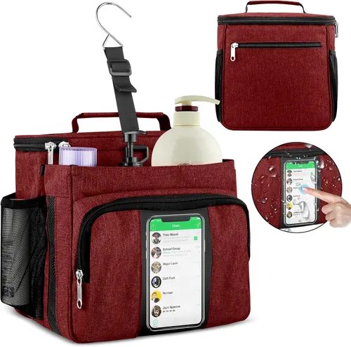 Vista 9 de Bukere Bolsa de ducha portátil para dormitorio universitario, compartimiento separado, gran capacidad, base de malla de secado rápido, bolsa de baño