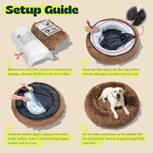 Vista 9 de Cama ortopédica con forma de dona de alta calidad para perros de tamaño grande, cama ortopédica de espuma viscoelástica doble para perros