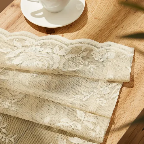 Vista 7 de Cortinas de encaje beige, juego de 2 paneles de cortinas traslúcidas con bolsillo para cortinero, decoración de ventana pequeña, baño, sótano