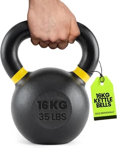 Vista 13 de Rage Fitness Single Cast Iron Kettlebell Powder Coated - Wide Handle Weights for Core & Glute Workouts; Swings, Squats, Deadlifts; Strength