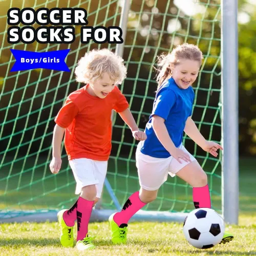 Vista 4 de ZEPOHCK Calcetines deportivos de fútbol para niños, 2 pares de calcetines altos hasta la rodilla para niños y niñas para zapatos de talla 3-6.5