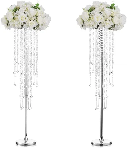Vista 9 de Jarrones de boda altos Inweder para centros de mesa: dorado, 39.4 pulgadas, 2 piezas Chandelier Crystal Design, Centerpiece Table Decorations