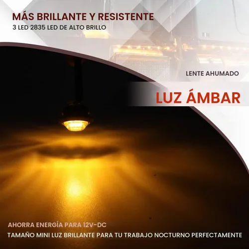 Vista 5 de TMH 10 unidades de 3/4 pulgadas de lente ahumada ámbar 3 LED mini redondo en miniatura lateral marcador lateral luces con goma adecuado para 10