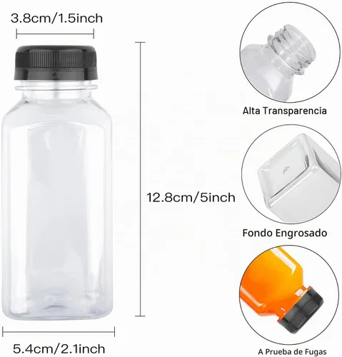 Vista 7 de Paquete de 12 botellas de plástico para jugo de 8 onzas con tapas negras de manipulación, botellas transparentes para batidos para bebidas caseras