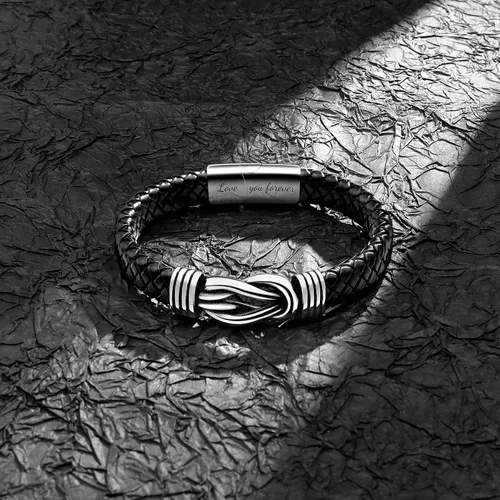 Vista 5 de Pulsera de cuero trenzado negro para hombre, papá, marido, novio, hijo, nieto, hermano, para siempre, vinculado para Navidad, cumpleaños, día