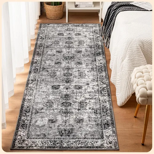 Vista 52 de Istana Alfombra larga antideslizante de 2.5 x 8 para el hogar, para pasillo y cocina, lavable, sedosa y suave al tacto, elegante, color azul y marfil