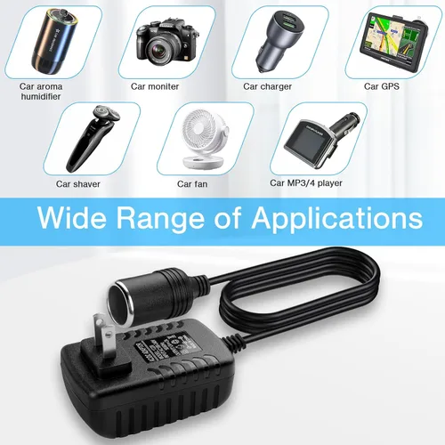 Vista 6 de Herfair Convertidor de CA a CC 2A 24W Adaptador de enchufe para encendedor de cigarrillos de automóvil, cable de alimentación 110-240V a 12V AC/DC