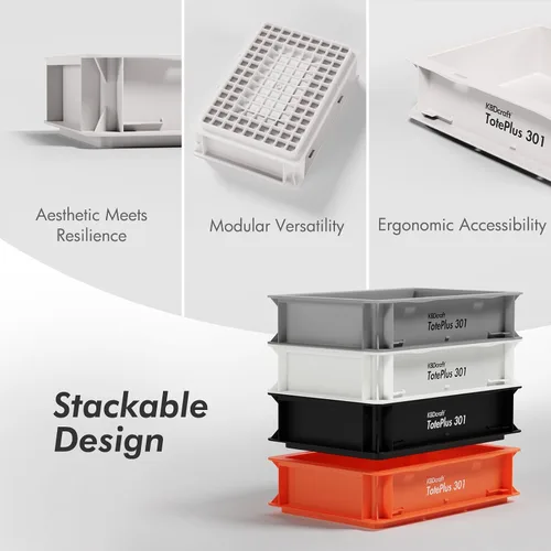 Vista 5 de Contenedor de almacenamiento apilable, caja organizadora de plástico resistente y bandeja con paredes rectas, pequeñas bolsas de plástico para Negro