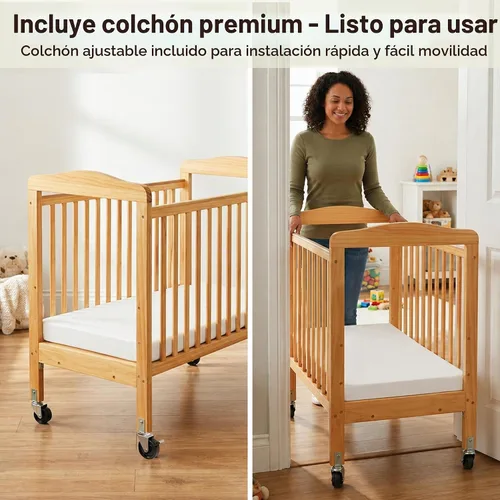 Vista 6 de L.A. Baby Cuna de madera, mini cuna portátil con colchón incluido